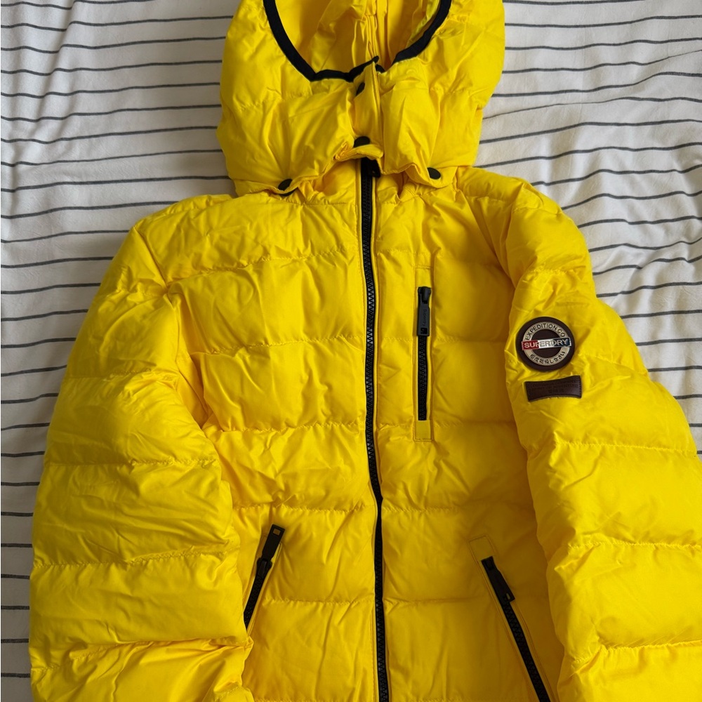 Yellow SuperDry Hooded Puffer Jacket